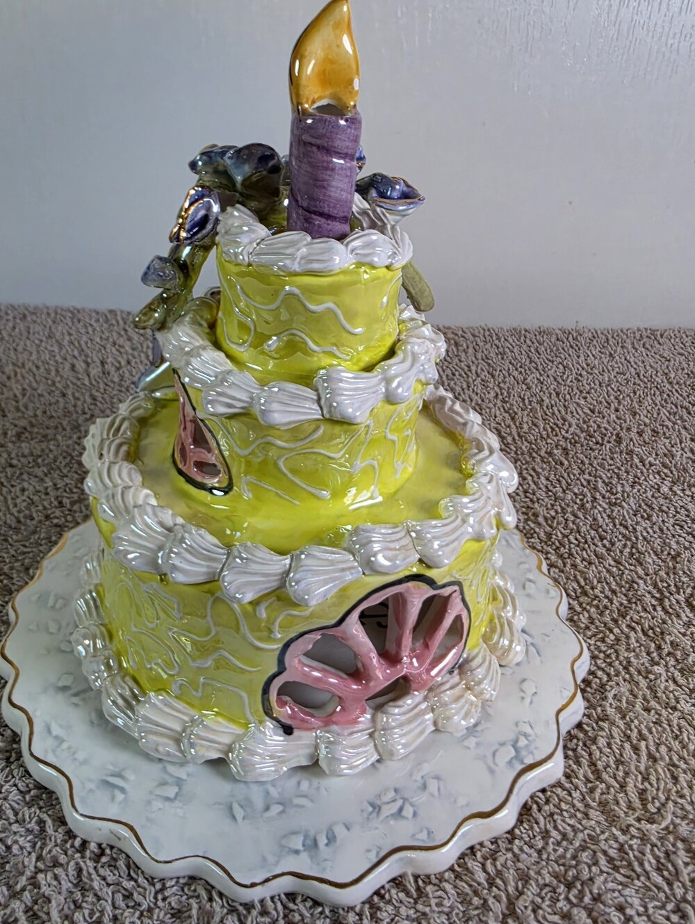 Blue Sky Ckayworks August Peridot Birthday Cake Tea Light Holder By H Goldminc - Picture 6 of 12